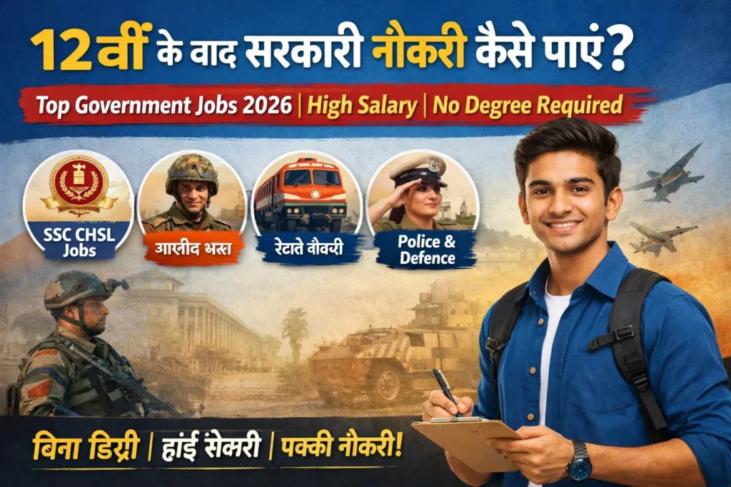 Top government jobs after 12th in India 2026 high salary sarkari naukri without degree