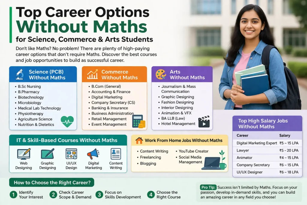 Top Career Options Without Maths for Science, Commerce & Arts Students