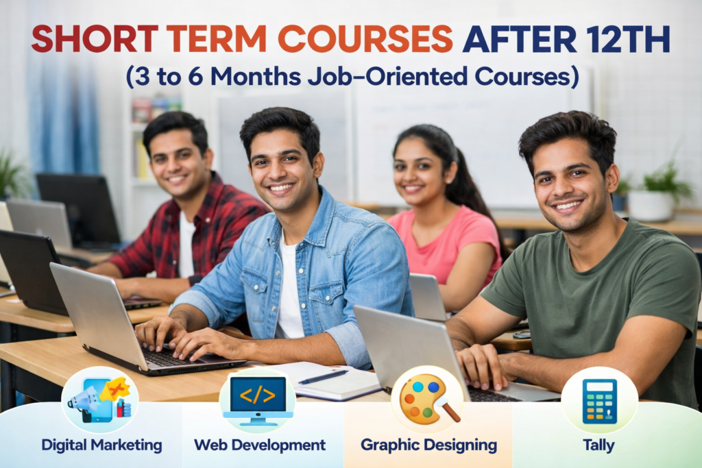 Short term courses after 12th students learning digital marketing web development graphic designing tally